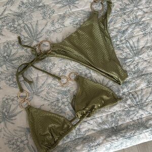 Olive Green Textured Bikini Set